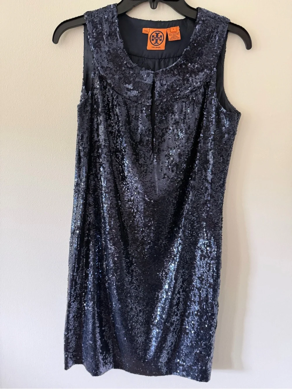 Tory Burch 100% Silk Navy Sequin Sleeveless Cocktail Dress 4